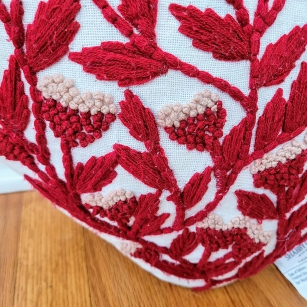 Shabby‎ Chic Heart Shaped Embroidered Throw Pillow Floral Embellished *read*